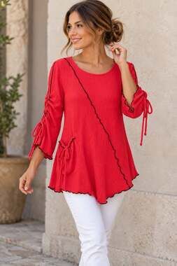 IC by Connie K XL Artsy Tunic Top Crinkle Lagenlook Ruched 3/4 Sleeve Y2K